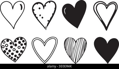 Black Hand Drawn Heart Doodle Love affection Valentine Symbol Abstract Sketch Collection Illustration de Vecteur