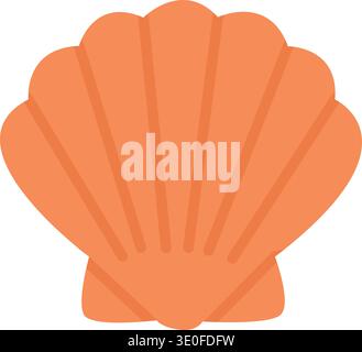 Icône de coquille festonnée plate minimale de couleur orange. Symbole de fruits de mer propre idéal pour les menus de restaurant, l'image de marque de fruits de mer, l'emballage et les designs côtiers. Illustration de Vecteur