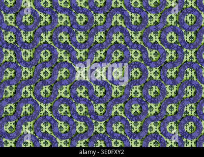 Rendu 3D d'une surface textile ornementale comportant des cordes violettes tressées disposées en formes géométriques en boucle répétitives Banque D'Images