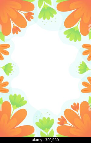 Cadre floral orange vertical avec illustration vectorielle de fleurs vertes. Illustration de Vecteur