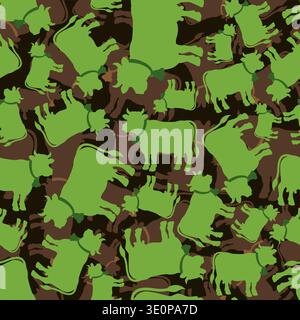 Motif camouflage sans couture avec des silhouettes de vaches dans des tons verts et marron. Fond de style militaire créatif pour le textile et l'impression. Illustration de Vecteur