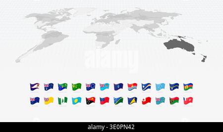 Drapeaux ondulants vibrants de tous les pays océaniens. Illustration de Vecteur
