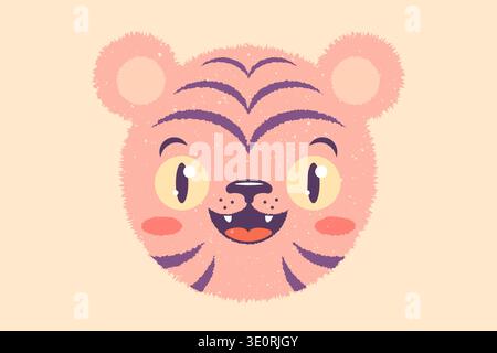 Illustration vectorielle de la tête d'un tigre pour les enfants. Icône vectorielle de tigre kawaii pour la fête des enfants. Baby Tiger emoji pour le nouvel an chinois. Illustration de Vecteur