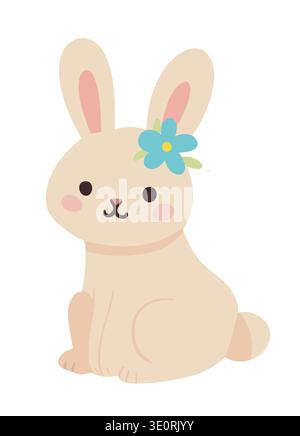 Lapin mignon avec une fleur à l'oreille Illustration de Vecteur