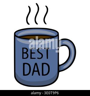 Illustration vectorielle d'une tasse bleue fumante avec le texte « BEST DAD », parfait pour les cadeaux de fête des pères Illustration de Vecteur