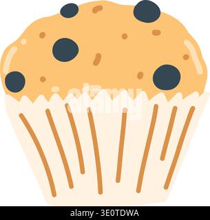 Élément pâtissier, cupcake sucré avec des baies. Illustration simple de nourriture dessinée à la main Illustration de Vecteur