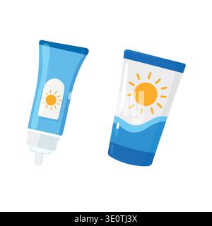 Tube de protection solaire, SPF. Clipart vectoriel plat, illustration avec fond isolé. Illustration de Vecteur
