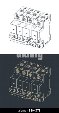 Disjoncteurs dessins isométriques illustrations vectorielles stylisées Illustration de Vecteur