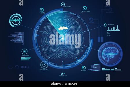 Graphique d'un cerveau dans un aspect technologique; résumé des soins de santé technologiques; plan numérique du cerveau; 3D partie du corps humain Illustration de Vecteur