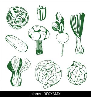 Ensemble de mignons légumes dessinés à la main Illustration de Vecteur
