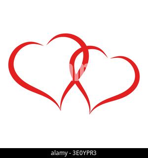 Love Two Hearts Valentines Day collection forme esquisse romantique de mariage dessinée image vectorielle d'icône de contour de pinceau Illustration de Vecteur