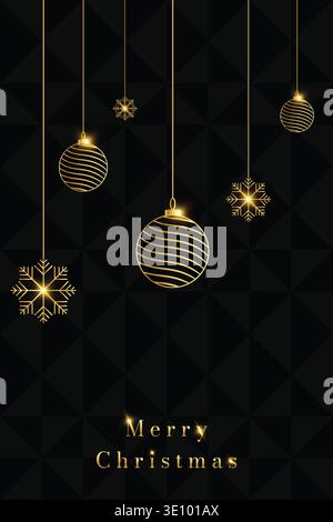 Fond de Noël noir de luxe avec ornements d'or suspendus conception de vecteur de vacances festif Illustration de Vecteur