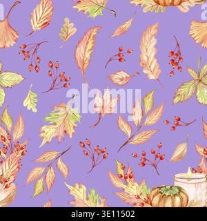 Superbe motif automnal sans couture avec des feuilles aquarelles colorées. Arrière-plan aquarelle d'automne Banque D'Images