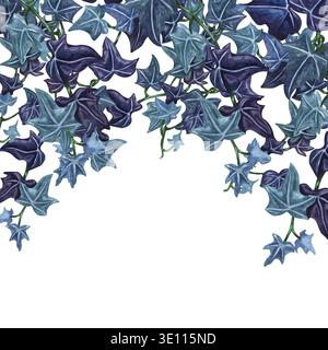 Illustration de lierre botanique aquarelle. Feuilles de lierre bleu peintes à la main, fond blanc Banque D'Images