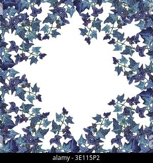 Illustration de lierre botanique aquarelle. Cadre botanique de branche de lierre. Feuilles de lierre bleu peintes à la main, fond blanc Banque D'Images