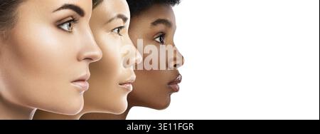 Beauté multi-ethnique. Femmes d'ethnie différente - caucasienne, africaine, asiatique Banque D'Images