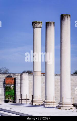 Conimbriga, colonnes romaines du forum, ville du Conventus Scallabitanus, district de Coimbra, Portugal. Banque D'Images