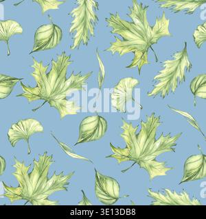 Superbe motif automnal sans couture avec des feuilles aquarelles colorées. Arrière-plan aquarelle d'automne Banque D'Images