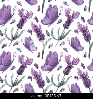 Motif aquarelle lavande sans couture. Fond floral dessiné à la main Banque D'Images