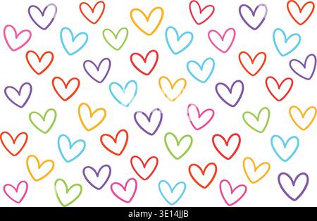 Coloré à la main dessin coeur doodle motif romantique sans couture fond Illustration de Vecteur