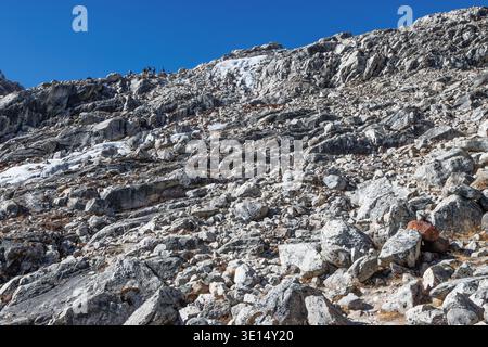 Raide, section du sentier de trekking sur le chemin entre Gokyo et Renjo La. Trek à trois passes dans la région de l'Everest dans l'Himalaya. Khumbu, Népal Banque D'Images