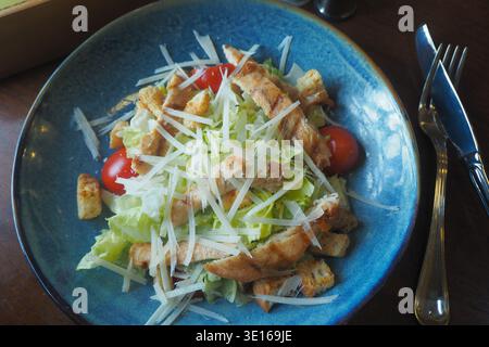 Salade fraîche avec poulet et légumes servis dans un bol Banque D'Images