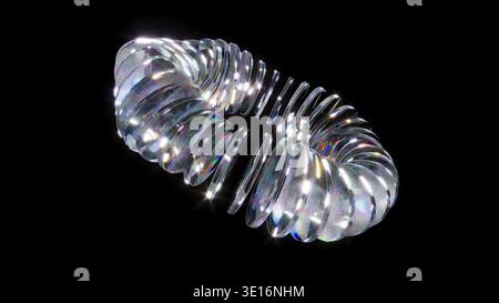 Cristaux abstraits de cercle rond en verre sur le rendu noir bg 3D. Banque D'Images