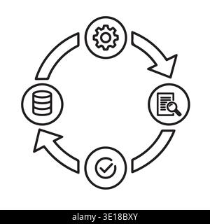 Cycle d'amélioration continue et de traitement des données - vecteur d'optimisation du flux de travail Illustration de Vecteur