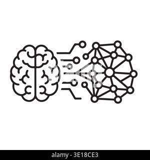 Intelligence artificielle et réseaux neuronaux - connectivité cérébrale et vecteur de flux de données Illustration de Vecteur