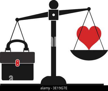 Une illustration d'échelles symboliques représente un coeur et une mallette représentant l'équilibre entre l'amour et la carrière de haute qualité Illustration de Vecteur