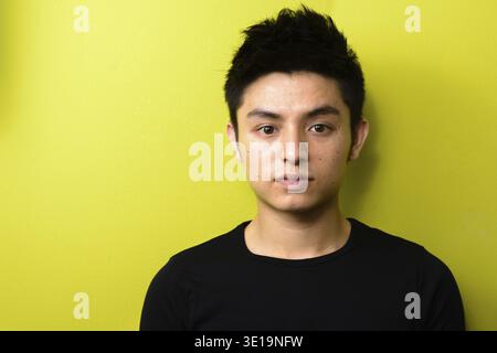 Photo studio d'un jeune bel homme asiatique sur fond vert Banque D'Images
