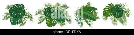 Composition de feuilles tropicales avec des frondes de palmier. Feuilles de jungle exotique vert réaliste pour la décoration de paradis de plage, invitation d'été, design de voyage Illustration de Vecteur