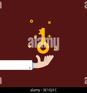 grande clé d'or dans la main de dessin animé comme objectif de vie Illustration de Vecteur