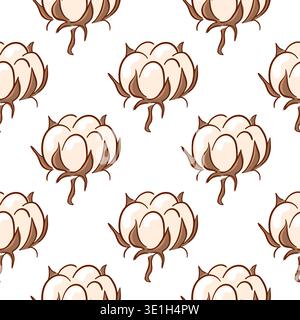 Motif sans couture avec bolle en coton dans un style plat. Parfait pour l'impression textile, le tissu organique, le papier d'emballage et le design rustique. Illustration de Vecteur