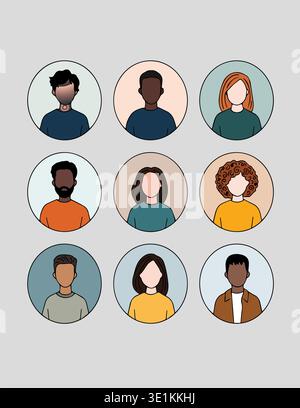 Ensemble de divers avatars sans visage et illustrations de profil pour les équipes, les médias sociaux et la marque Illustration de Vecteur