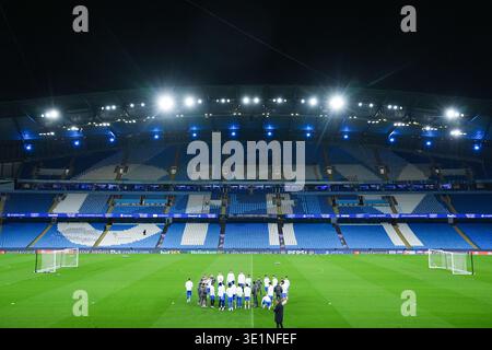 Joueurs du Real Madrid lors de la séance d'entraînement au stade Etihad, Manchester. Date de la photo : lundi 16 mars 2026. Banque D'Images