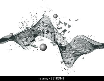 courbe numérique abstraite en noir et blanc, élément de motif d'onde sonore Illustration de Vecteur