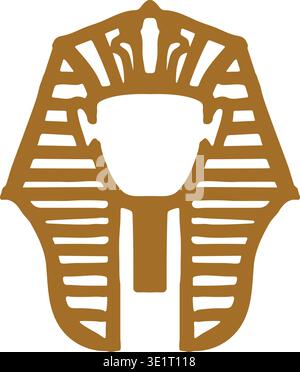 Illustration détaillée d'un ancien masque funéraire royal montré de devant avec coiffe rayée et traits stylisés du visage. Illustration de Vecteur