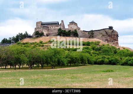 Majestueux château médiéval ruines au sommet d'une colline verdoyante. Explorez l'architecture européenne historique, idéale pour les voyages et les thèmes de l'histoire ancienne Banque D'Images