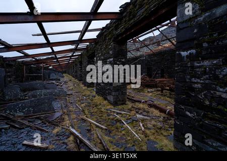 Intérieur du bâtiment en ardoise à la carrière d'ardoise de Dinorwic Banque D'Images