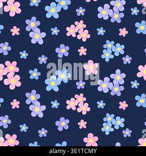 Motif sans couture avec des fleurs délicates Forget-me-not. Illustration vectorielle fleurs sauvages. Fond floral naturel. Banque D'Images