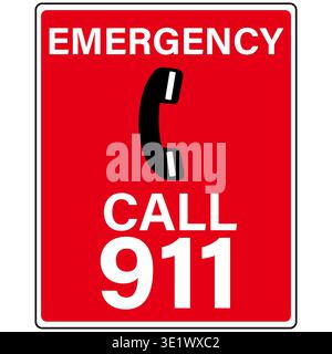 Téléphone d'urgence. Signe d'appel d'urgence 911. 911 symbole d'urgence. Étiquette sos rouge. style plat. Banque D'Images