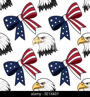 Modèle vectoriel sans couture d'aigles chauves américains patriotiques et d'arcs avec des étoiles et des rayures Illustration de Vecteur