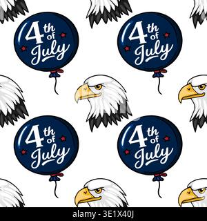 Modèle vectoriel sans couture de ballons patriotiques du 4 juillet et d'aigles chauves Illustration de Vecteur