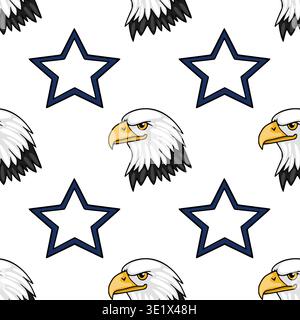 Modèle vectoriel sans couture de têtes et d'étoiles d'aigle chauve, illustration patriotique Illustration de Vecteur