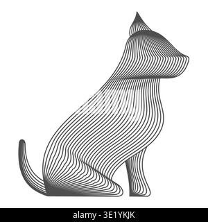 Illustration musclée de chien créée avec des lignes courbes fluides dans un style filaire. Silhouette canine forte avec posture définie et lignes rayées. Illustration de Vecteur