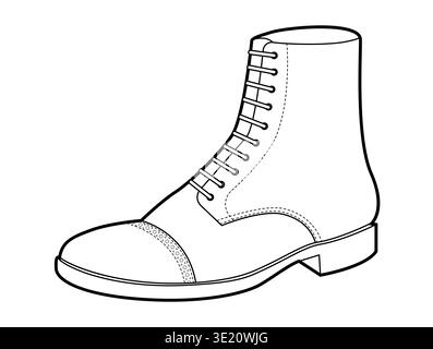 Grosse dentelle bottine femme Sketch paire. Col rembourré avec crampons pour la fête, l'escapade de week-end aventure en plein air. Illustration de mode technique CAD maquette détaillée de vecteur hommes unisexe style isolé Illustration de Vecteur
