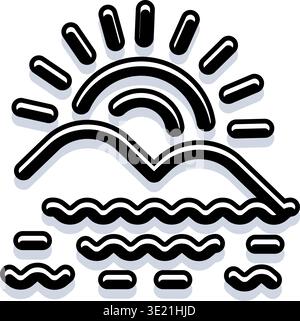 Lever du soleil sur les collines et les vagues de l'océan Illustration de Vecteur