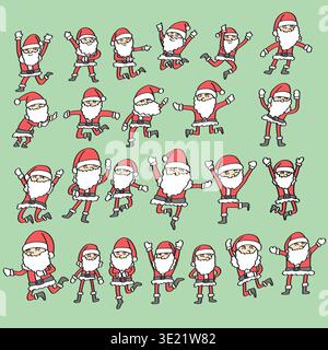 Ensemble de Père noël en action vecteur d'illustration isolé sur fond blanc Illustration de Vecteur