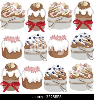 Motif sans couture de Pâques dessiné à la main fait de gâteaux de Pâques avec un décor différent, vacances de Pâques et fond de printemps Illustration de Vecteur